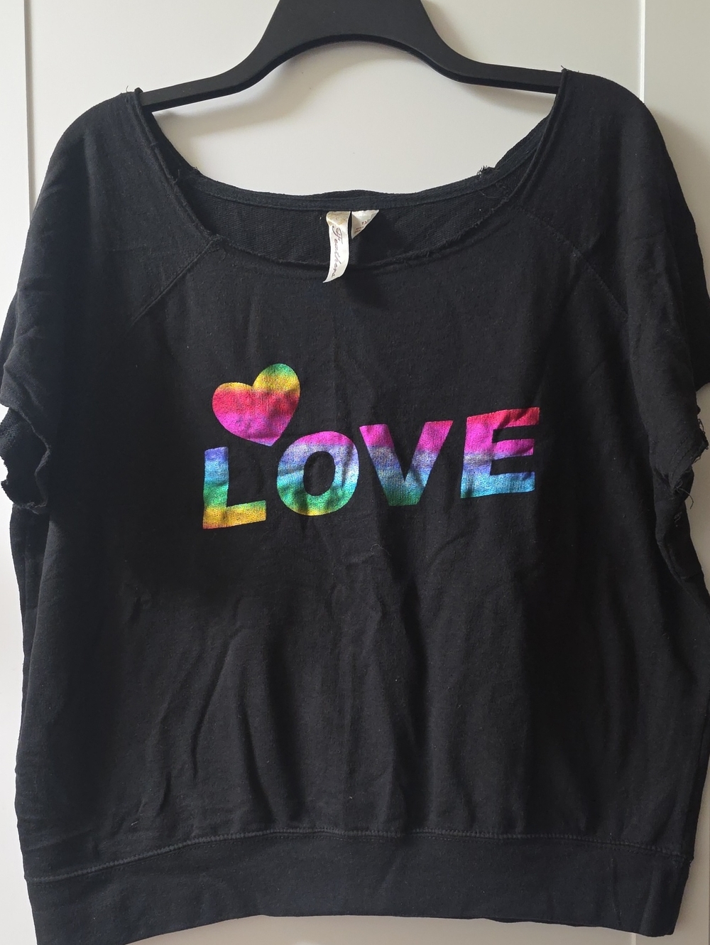 feathers Black Crop Top with Rainbow LOVE Graphic 1X